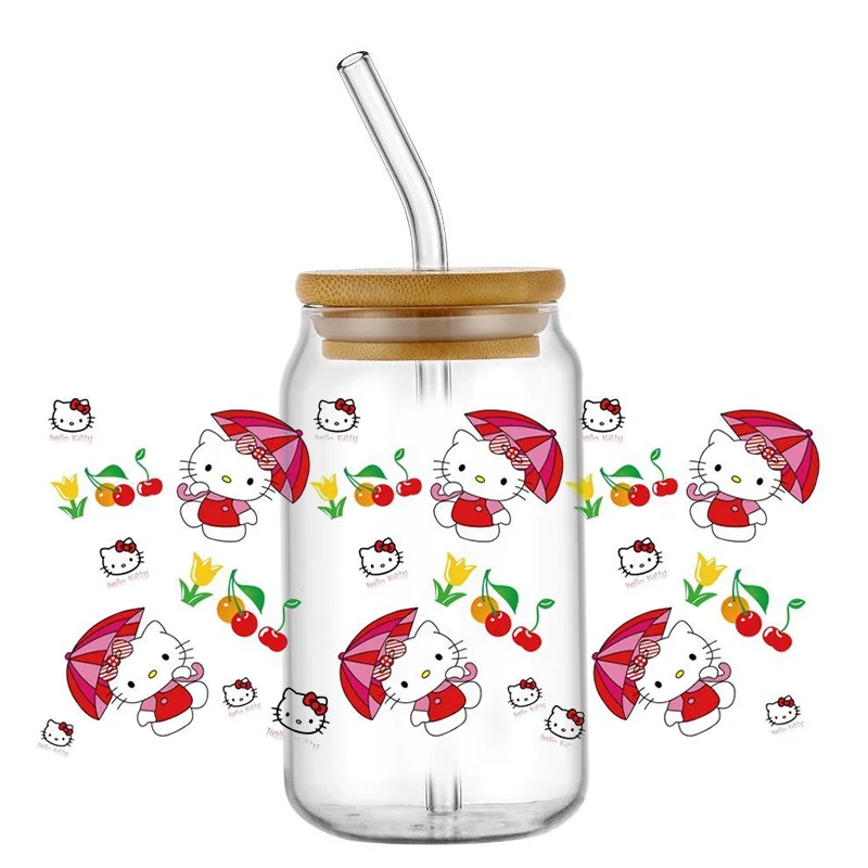 Sanrio Hello Kitty Patterns For Libbey 16oz Can Glass 3D Waterproof UV DTF Coffee Can Wrap Libbey Glass Wrap
