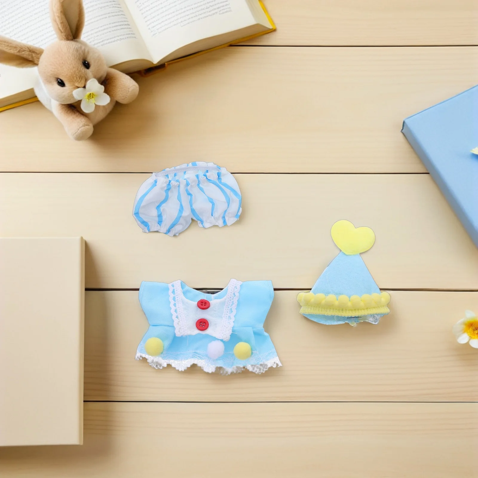 

1 set Clothes Set 17 Cm Birthday Hat Pants Top Short Sleeve Fashion Outfit For Miniature Stuffed Garments Accessories