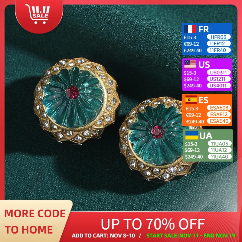 

Vintage Pumpkin Blue Earrings Glaze Rhinestone Gold Color Flower Halloween Accessories For Women Luxury Quality Jewelry 2025