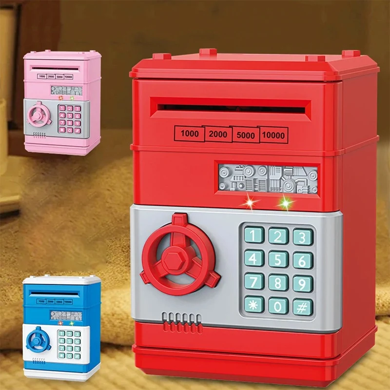 Electronic Piggy Bank Automatic Mini Security Coin Cash Savings Box Password Key Lock Bank ATM Gift For Children