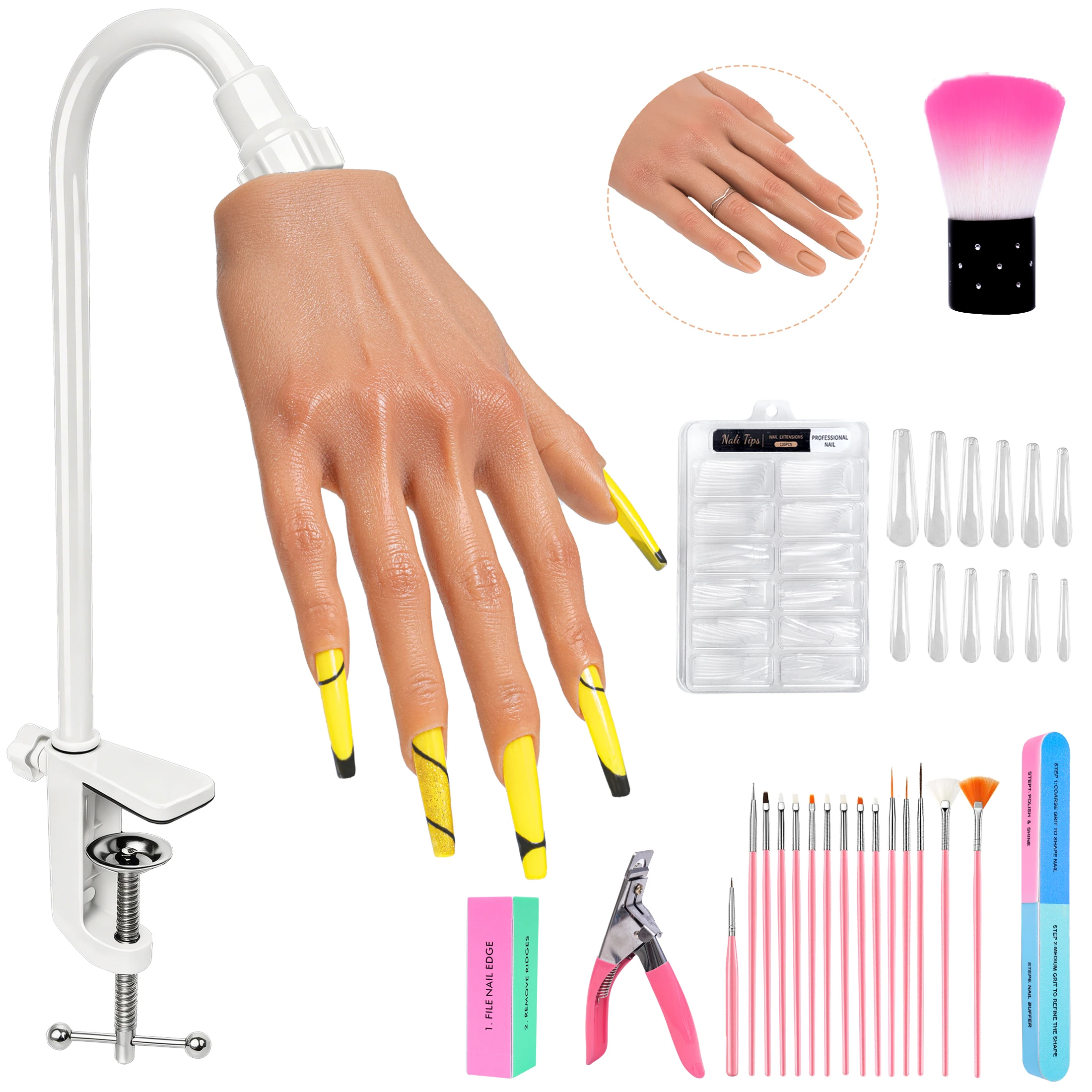 Veikmv Practice Hand for Acrylic Nails, 1:1 Silicone Flexible Fingers, Reusable Nail Training Hand, Halloween Gift Kit