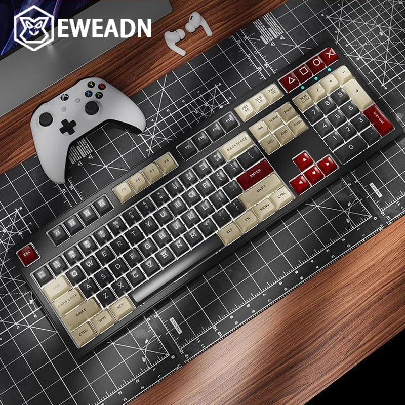 

EWEADN Wireless Bluetooth PC Gaming Keyboard MT87 Three-Mode 87 Key Mechanical Keyboard Ergonomic Design PBT Double Color Keycap