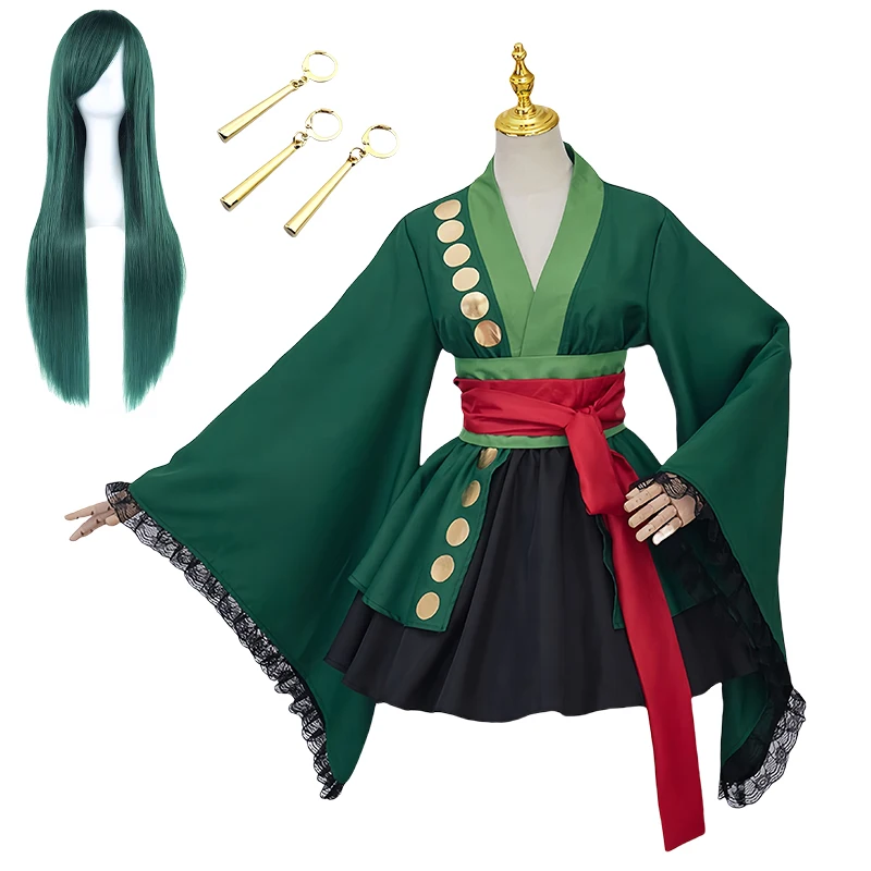 

Anime Women Roronoa Zoro Cosplay Costume Kimono Uniform Zoro Wig Robe Outfit for Woman Men Halloween Costume for Comic Con