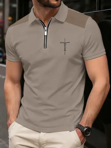 Minimalistisch colorblocked grafisch T-shirt Herenkleding Revers T-shirt met korte mouwen Eenvoudige ademende poloshirts voor heren Business Top