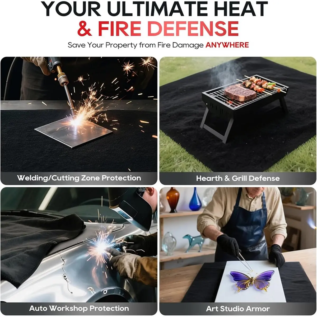 2 Pack Welding Blanket 12x12 Inch, High Temp Resistants Carbon Felt Pad, 5mm Thick Heat Shield Fabric Withstands 2200℉