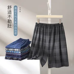 Plaid New 2024 Men's Sleepwear Pajama Shorts Plaid Design Cotton Casual Loose Homewear Sleep Bottoms Male Home Pants Dropship