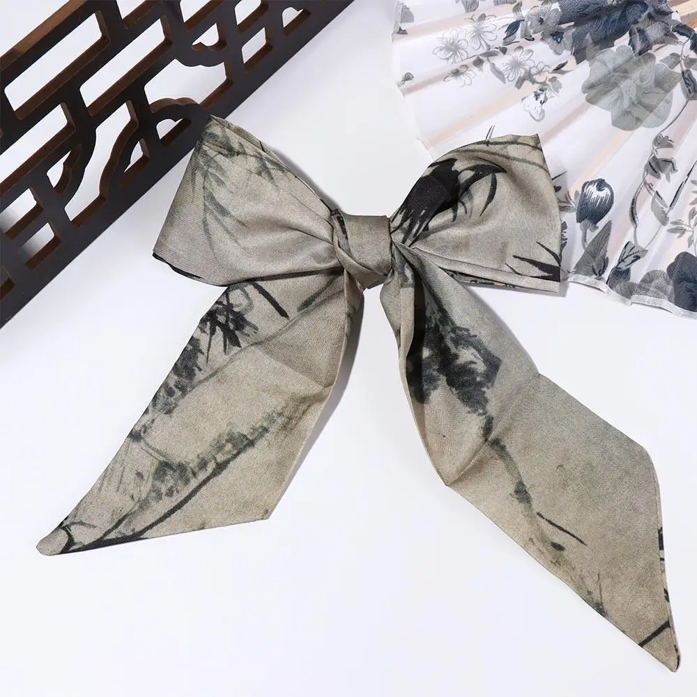 Elegant ยาวภาพวาดหมึกผ้าพันคอผ้าไหมสไตล์ Minimalist สไตล์โบราณโบราณผม Band Neckerchief เชือกผมยาวผ้าพันคอผ้าไหมสาว