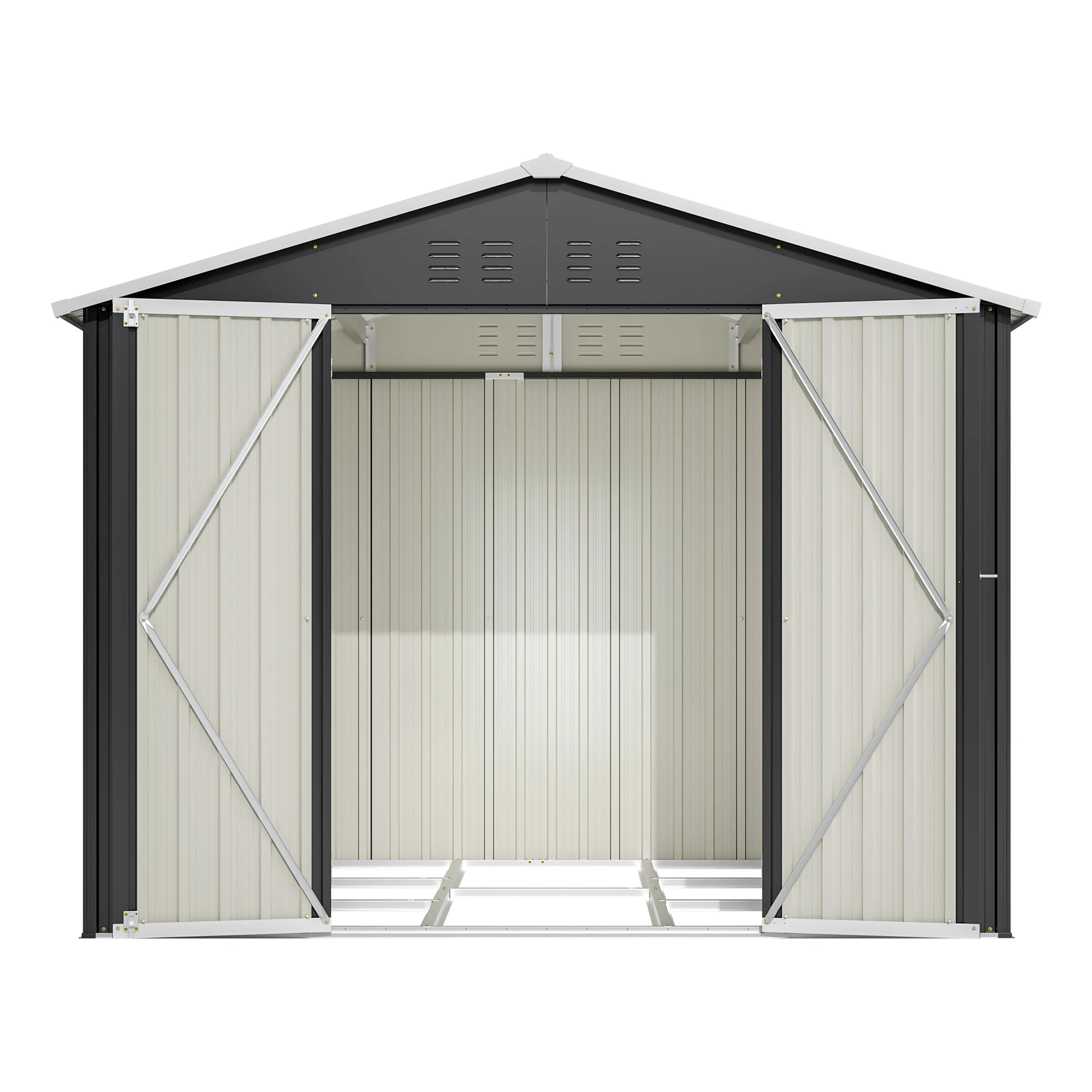 Caseta de Almacenamiento Exterior de 260×202×191cm con Puertas con Cerradura, Caseta de Jardín Metálica Anticorrosión, Caseta de Almacenamiento Exterior Impermeable