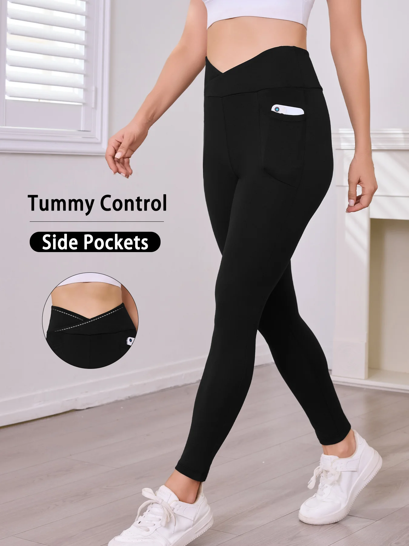 

Women's Super Soft Crossover High Waisted Legging With Pockets Tummy Control No See Through Workout Yoga Running Leggings