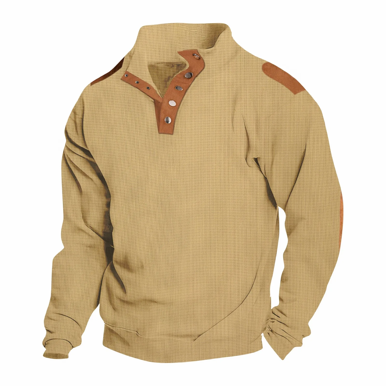 

Spring autumn men's solid color stand collar casual long sleeve POLO shirt fashion patchwork button pullover sports polo shirt