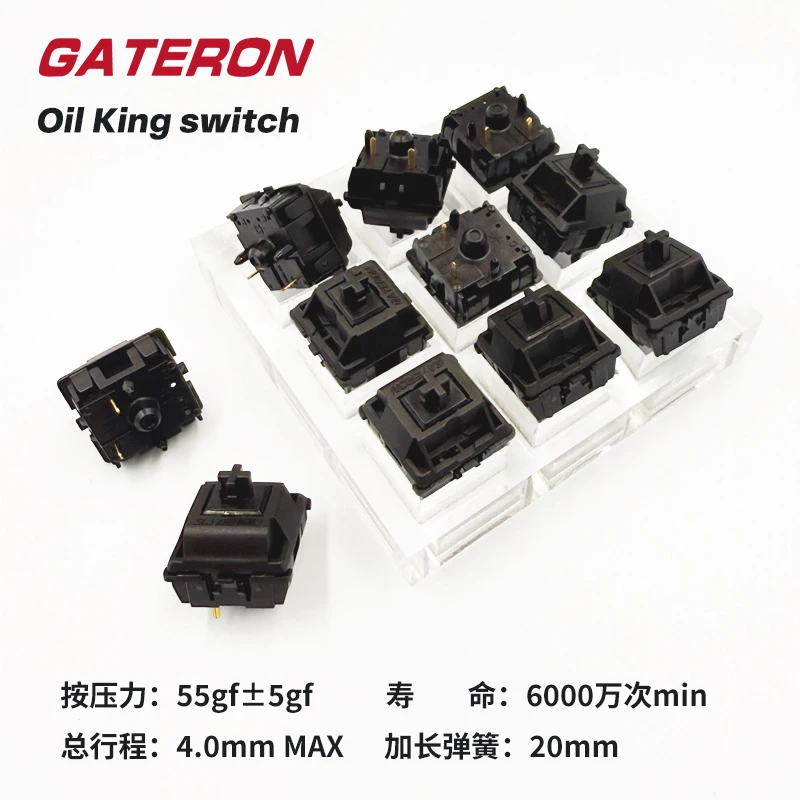 

Gateron Oil King Switch 5 Pin Hot Swap Black Original Factory Lubrication Linear Switch 55gf For Gaming Mechanical Keyboard