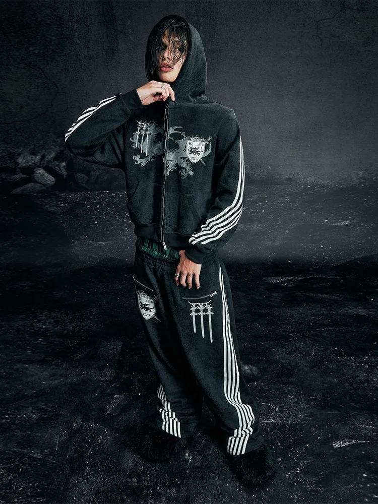 Y2K القوطية الشرير مطبوعة الرجال والنساء الشارع موضة مقنعين تيشرت رياضي الهيب هوب ريترو Harajuku فضفاض زمم هوديي 2025 جديد #2