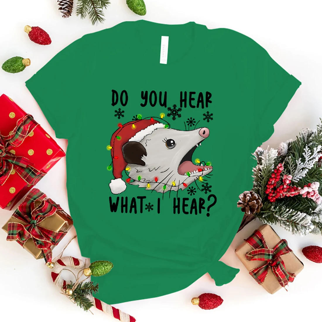 Christmas Mouse Do You Hear What I Hear Print Tshirt Summer Fashion Casual Short Sleeve Round Neck Tops Women/Mens T-Shirts