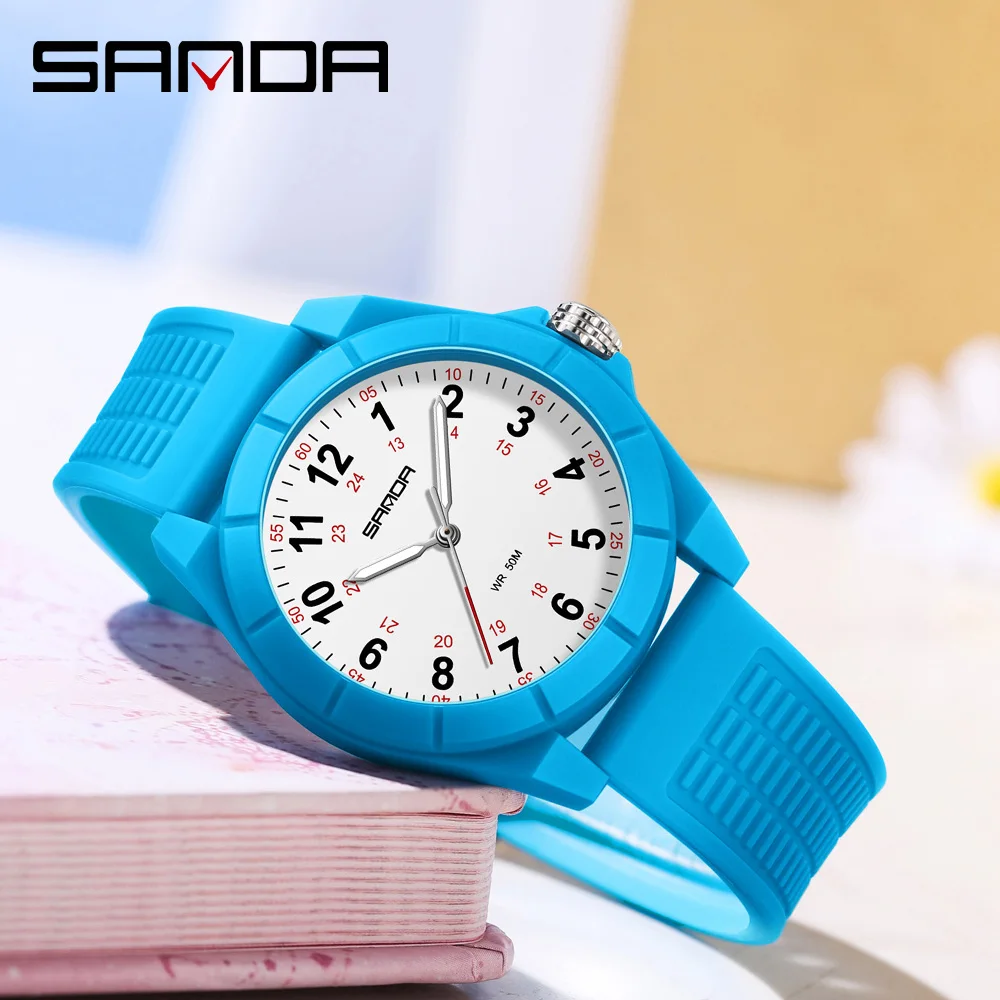 SANDA 6232 Top Brand Nurse Quartz Simple Fashionable With Night Light Waterproof Silicone Strap Student Wrist Watches For Women