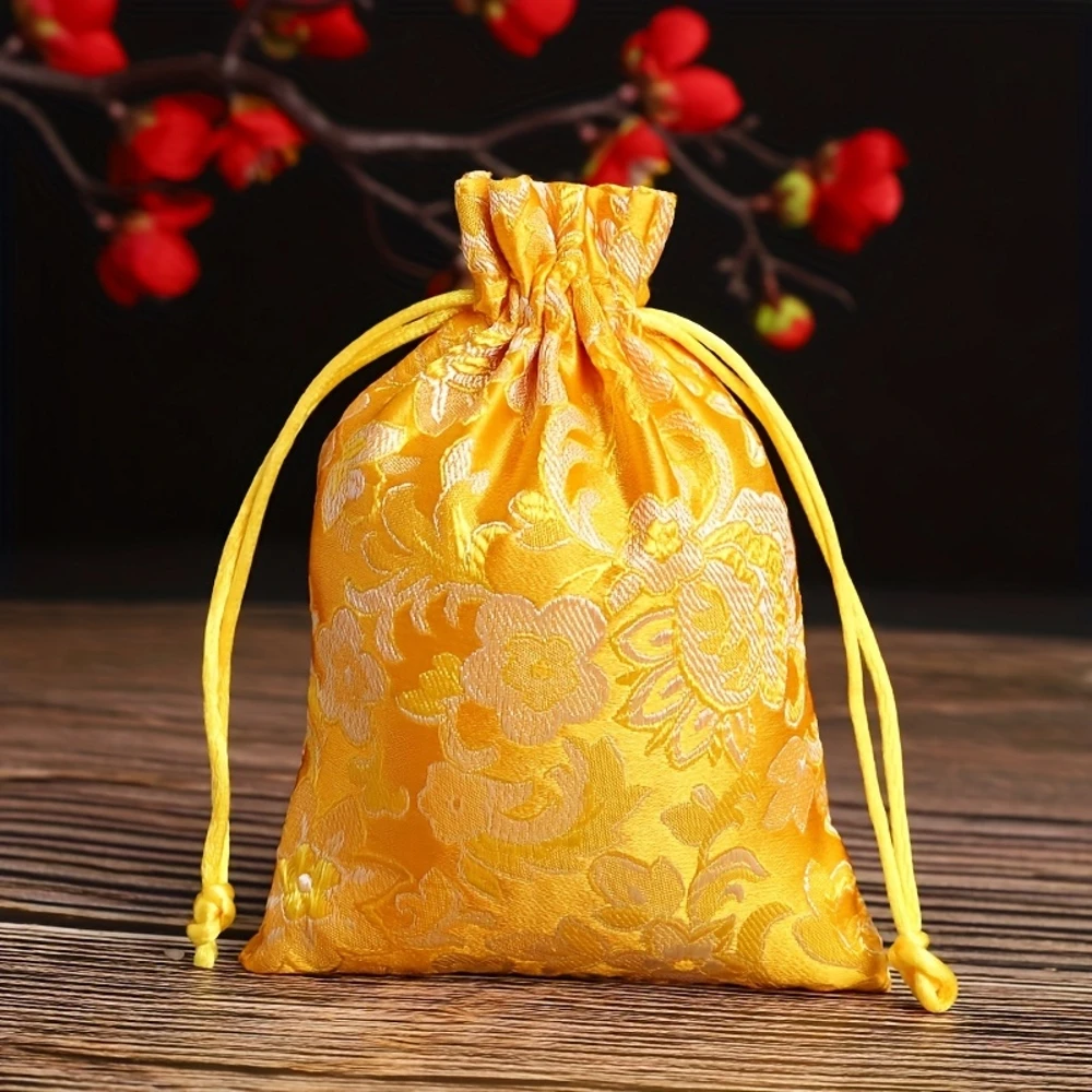 6pcs Brocade Jacquard Drawstring Strap Brocade Bag Blessing Bag Bracelet Necklace Cloth Bag Buddha Bead Jewelry Storage Bags