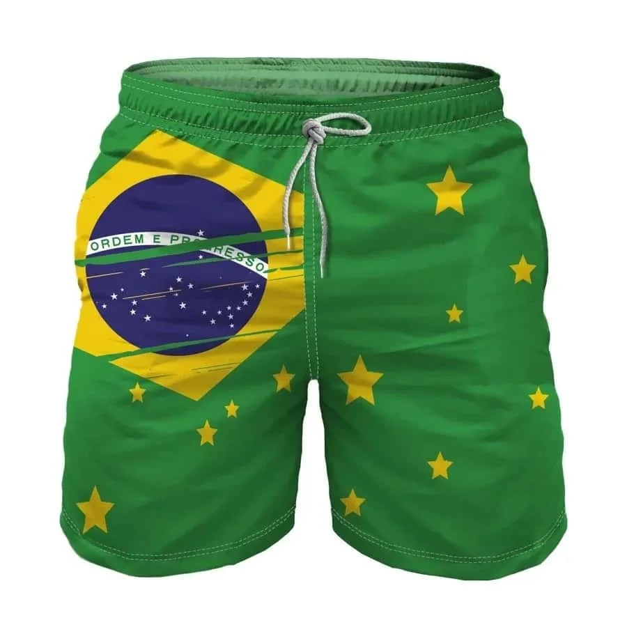 Strandshorts mit Brasilien-Flagge für Herren, schnell trocknend, atmungsaktiv, schnell trocknend, für Freizeit, Urlaub, Surfen, Strandshorts – Detail 3