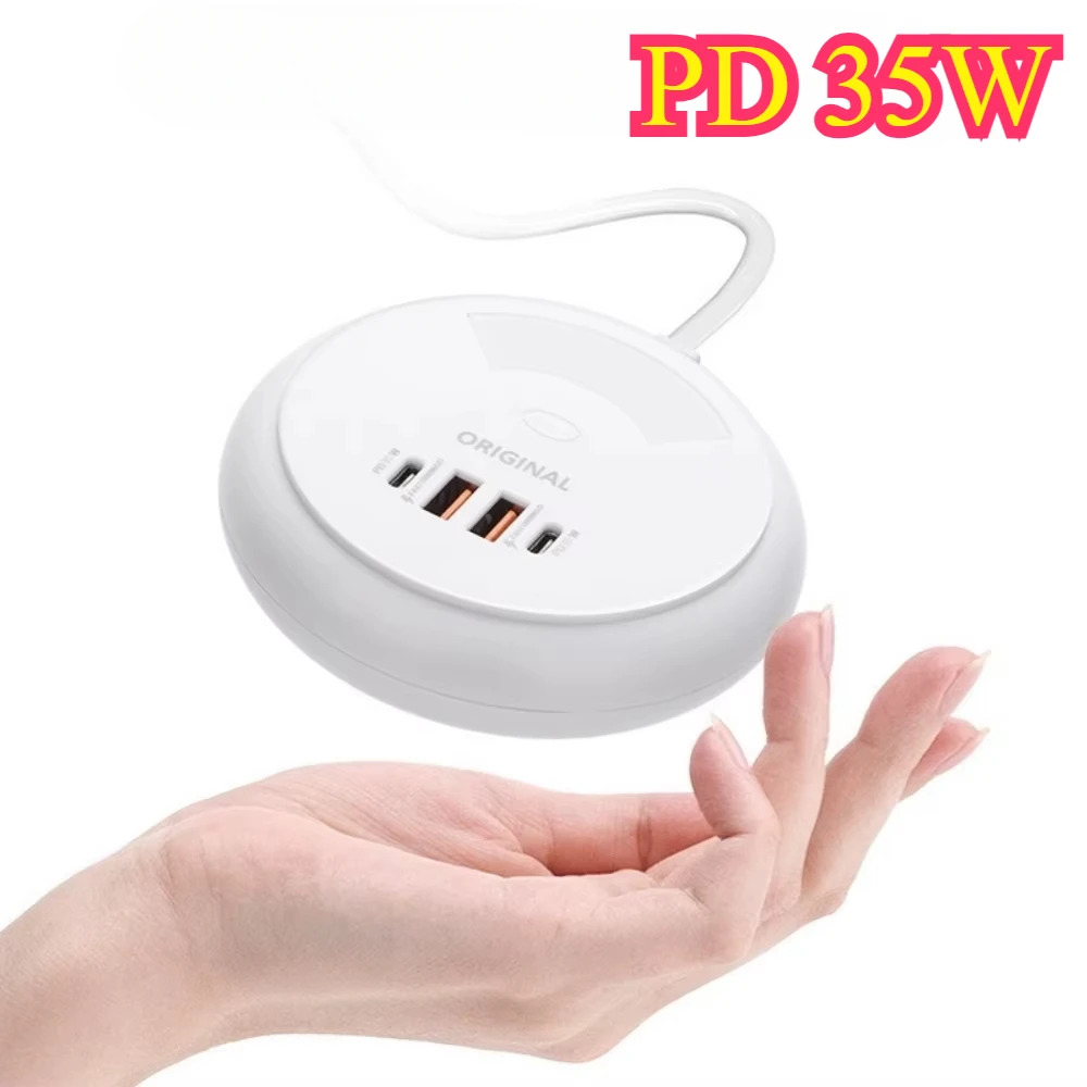 USB A Charger PD 35W Type-C Muti 4 Ports 1m Length Power Strip Travel Phone Fast Charging Socket EU UK US Plug Home Appliance