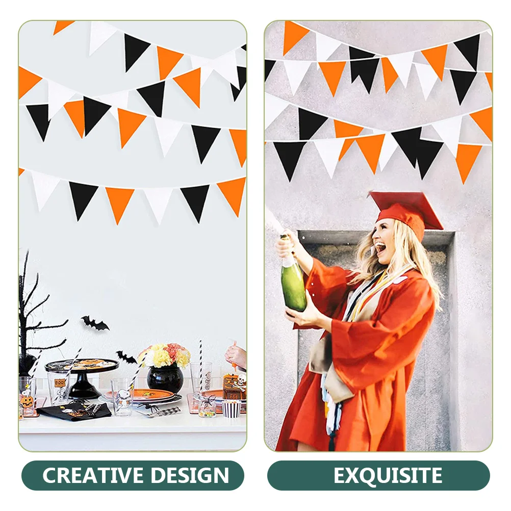 

Fall Decor Decorative Flag Orange Black White Party Triangle Halloween Pennant Bunting Decoration Banner for Hanging