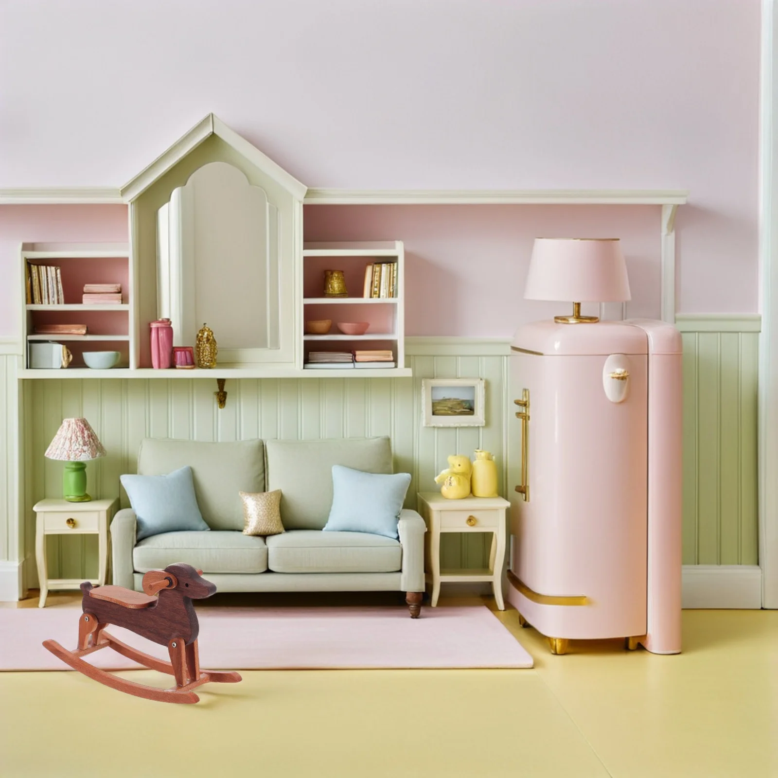 

Мини-конь-качалка, украшение, деревянная такса, собака для кукольного домика, детская, домашний декор, мебель, аксессуар для игровой комнаты