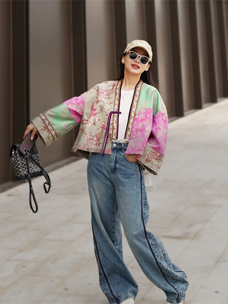

Retro High Waist Waed out White Embroidered Wide Leg Jeans Women Casual Versatile Loose Slim Straight Long S6083