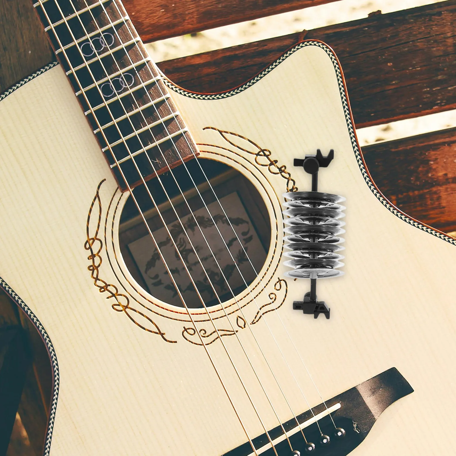 

Small Metal Sound Hole Tambourine for 36 38 Inch Acoustic Guitar Beginner Friendly Rhythm Accompaniment Tool Guitar Accessories