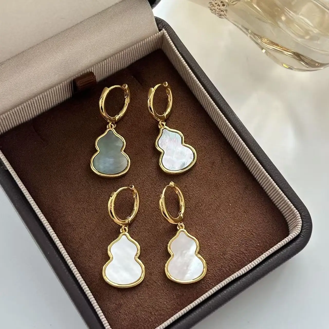Fulu double all-natural fritillary gourd earrings temperament versatile ear buckles commuting fashion daily light luxury exquisi
