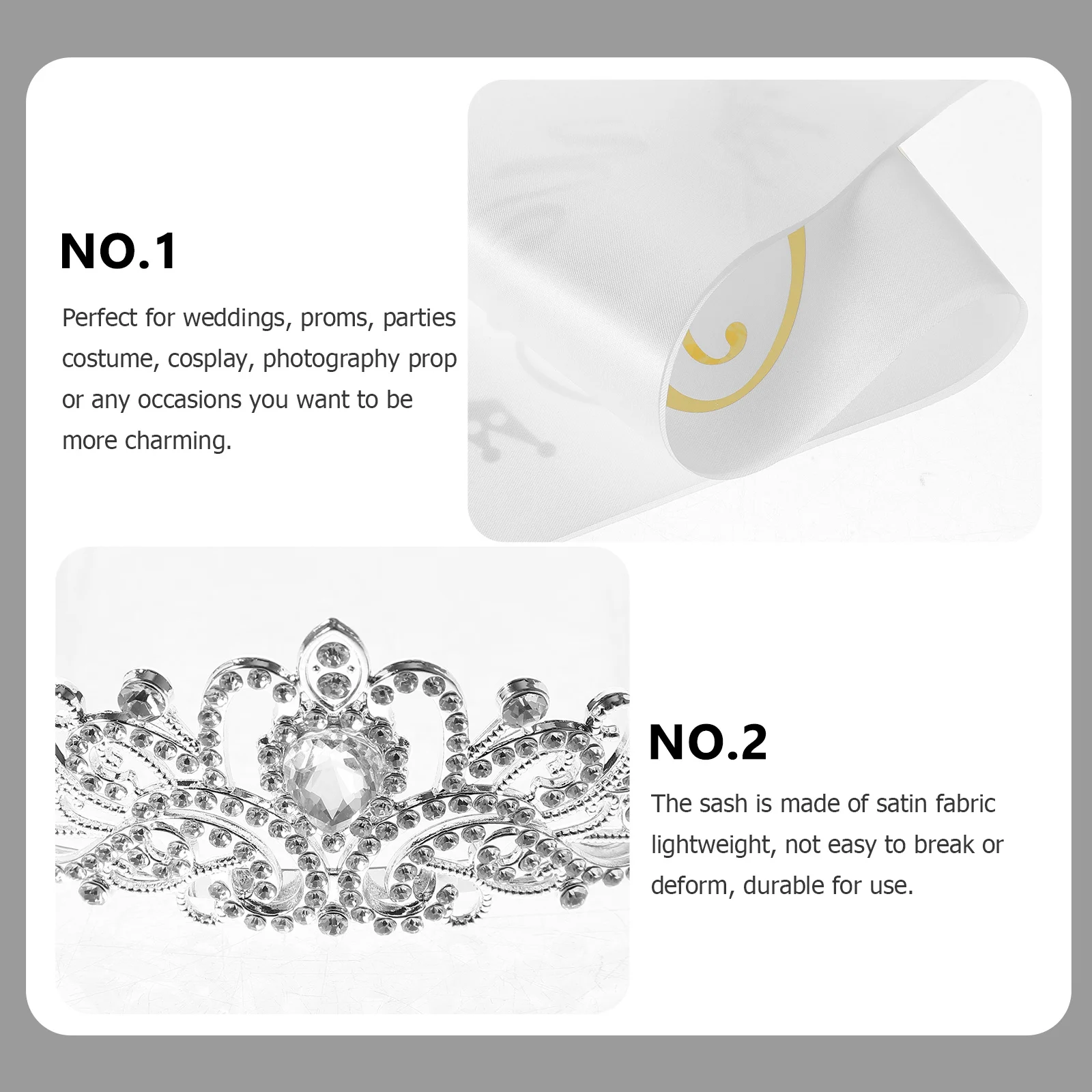 

Set Crown Prom Queen Satin Sash White Rhinestone Crystal Headband Graduation Party Prom Queen Accessories Costume Props