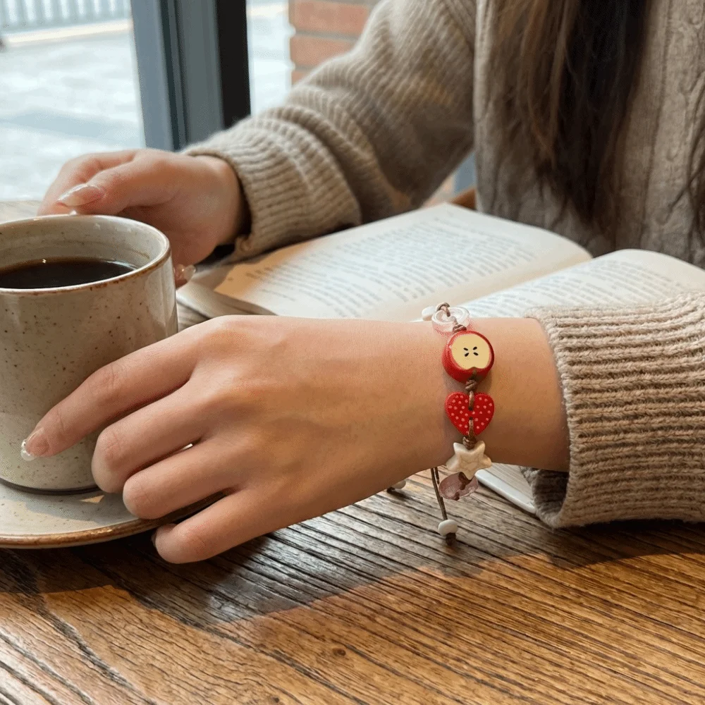 New Sweet Resin Star Bracelet Vintage Lovely Adjustable Woven Bangle Flower Button Cartoon Beads Hand Chain Casual