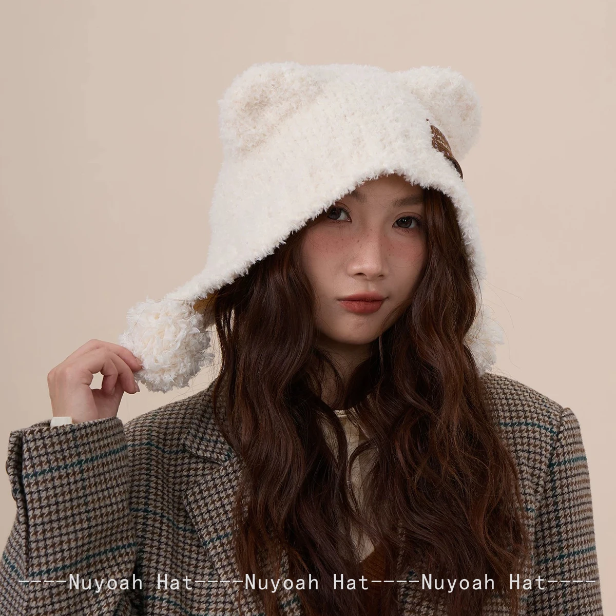 New Men Women Cute Little Bear Ears Patch Letters Knitted Hats Warm Retro Fashion Outdoor Beanies Cartoon Versatile Casual  ins