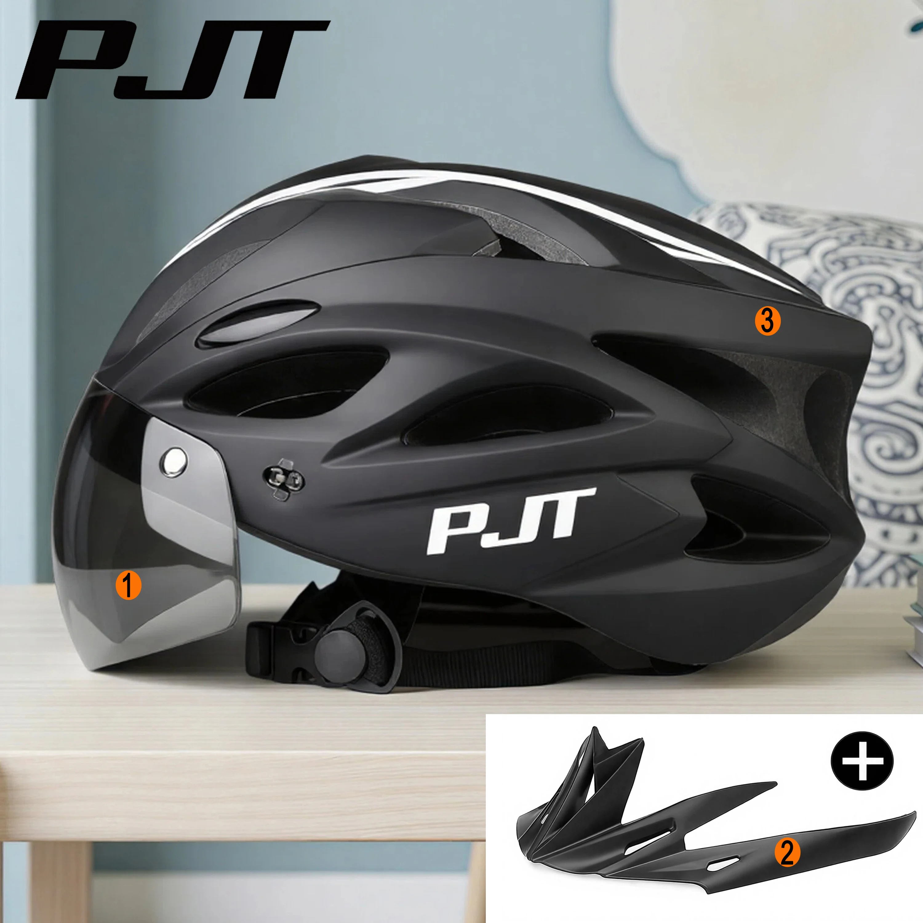 PJT Lightweight Breathable Bicycle Helmet With Magnetic Attraction Goggles Lens Bike Helmet Free Switching Adult Cycling Helmet