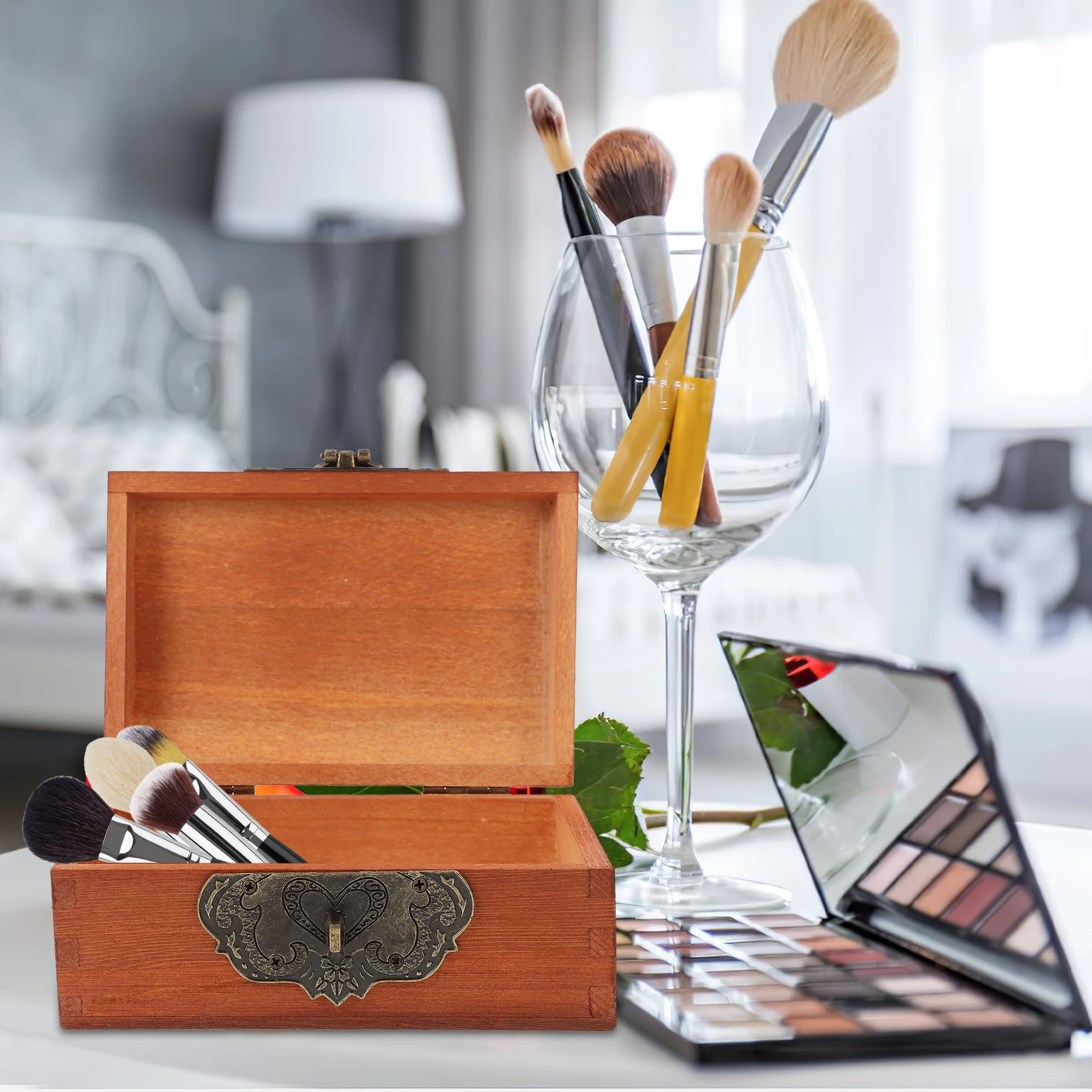 

1 set 1 Set Vintage Wooden Storage Box With Lock Large Capacity Organizer For Home Decoration Gift Packaging Retro Style