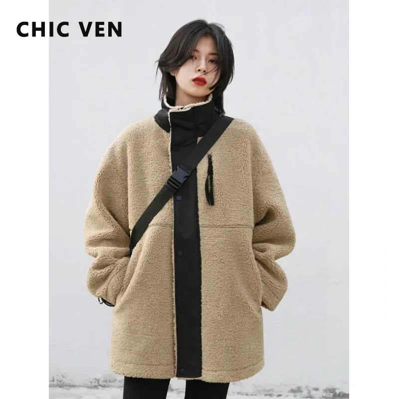 CHIC VEN Women Jacket Coat Thick Warm Casual Lamb Faux Fur Woman Overcoat Loose Outerwear Female Tops Lady Autumn Winter 2022