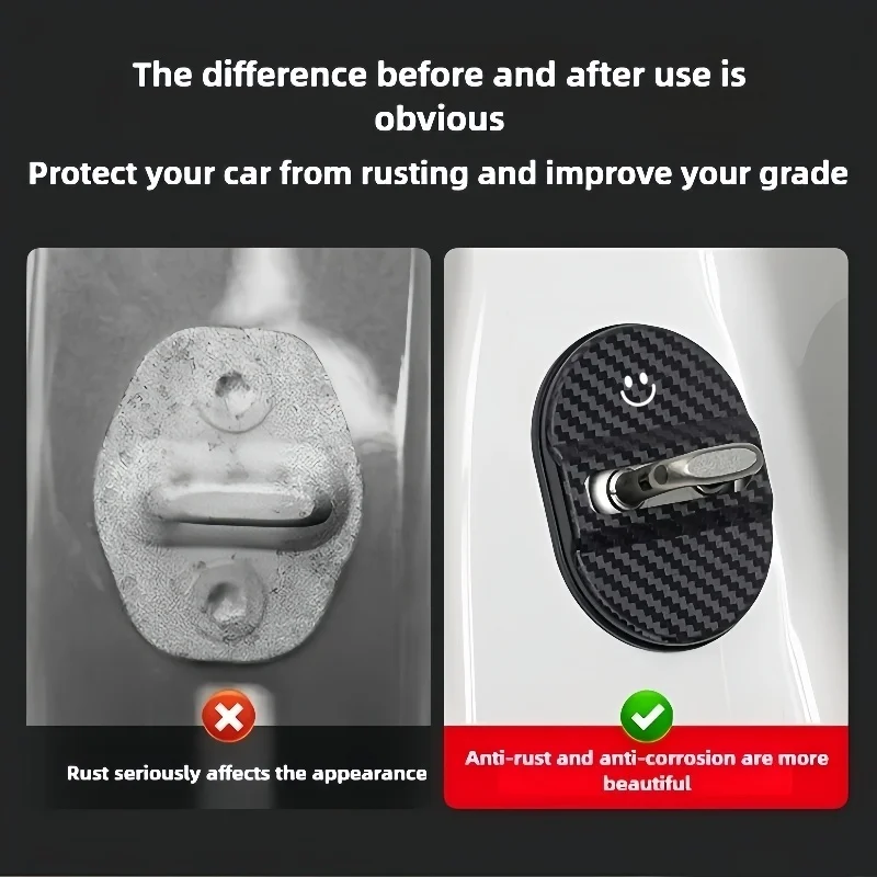 Smiley Face Carbon Fiber Texture Car Door Lock Protective Cover 5 Pieces, Shock Absorption, Noise Reduction, Sound Insulation, B