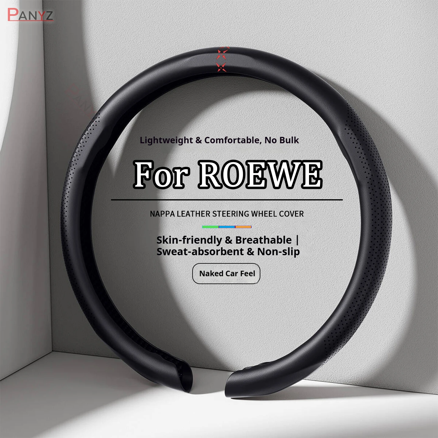 For Roewe 360 RX8 Marvel X 550S 750 RX5 MAX W5 Nappa Leather grain Car Steering Wheel Cover Breathable and Anti Slip Accessories