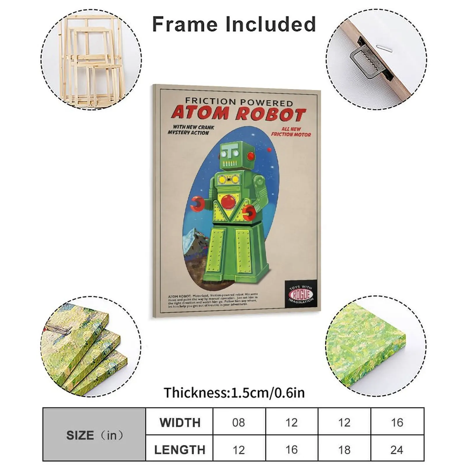 Atom The Toy Robot Canvas Painting Character Garage Party Club Garage Retro Framed Wall Paintings