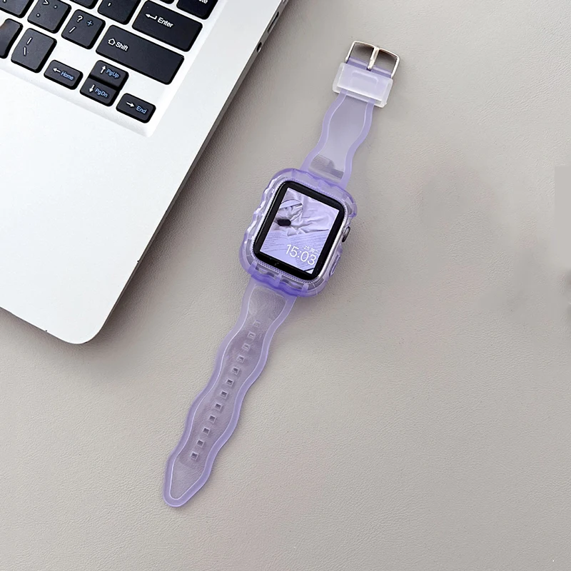 Clear Glitter Strap&Case For Apple Watch Band Ultra 44mm 45mm 40mm 41mm 49mm Sports Transparent Bracelet For iWatch Series 1-9