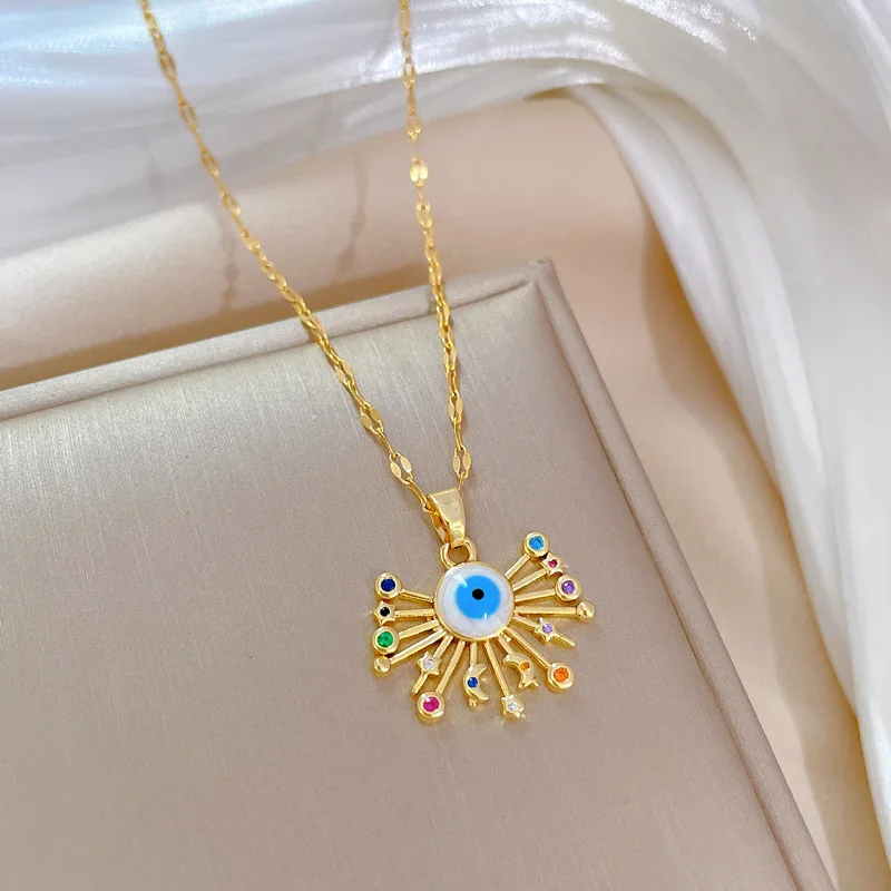 DIEYURO 316L Stainless Steel Eyelash Eyes Pendant Necklace For Women Girl New Trend Neck Chain Choker Jewelry Gift Party Collier