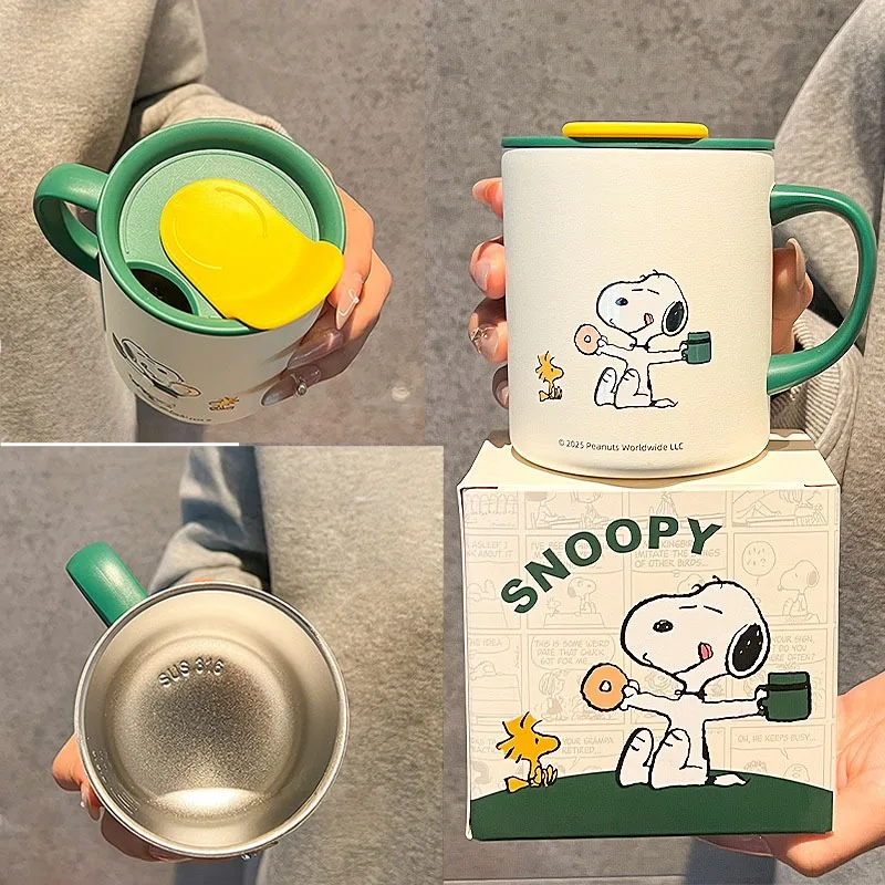 

300ML Snoopy Thermos Mug 316 Stainless Steel Coffee Cup with Handle Leak-Proof Vacuum Flask Insulated Cup Portable Water Bottle