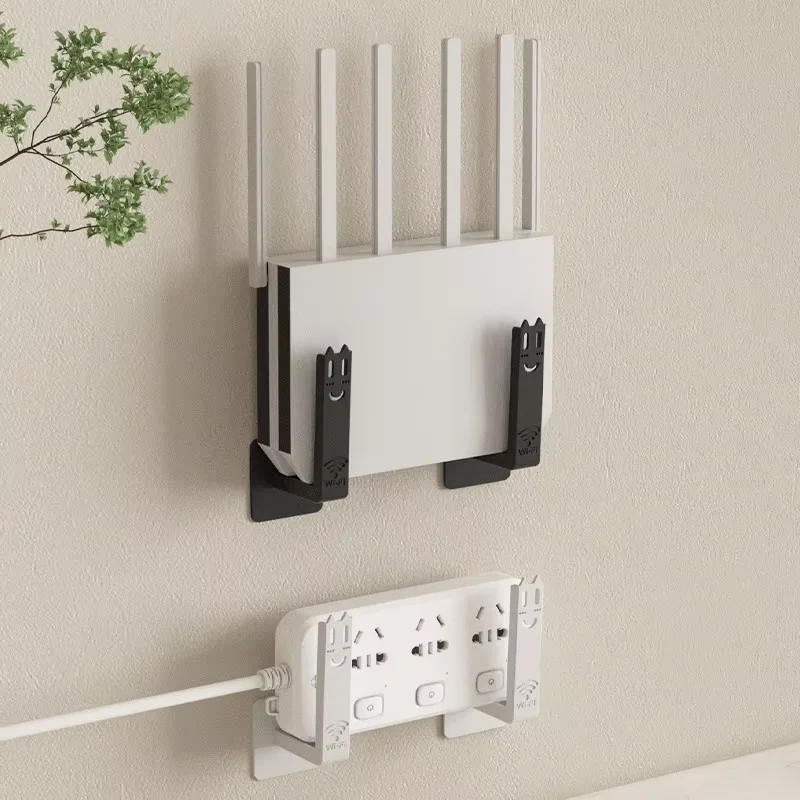 No Drill Wall Mount WiFi Router Storage Organizer Shelf Adhesive Power Strip Fix Bracket Modem TV Box Cable Management Holder
