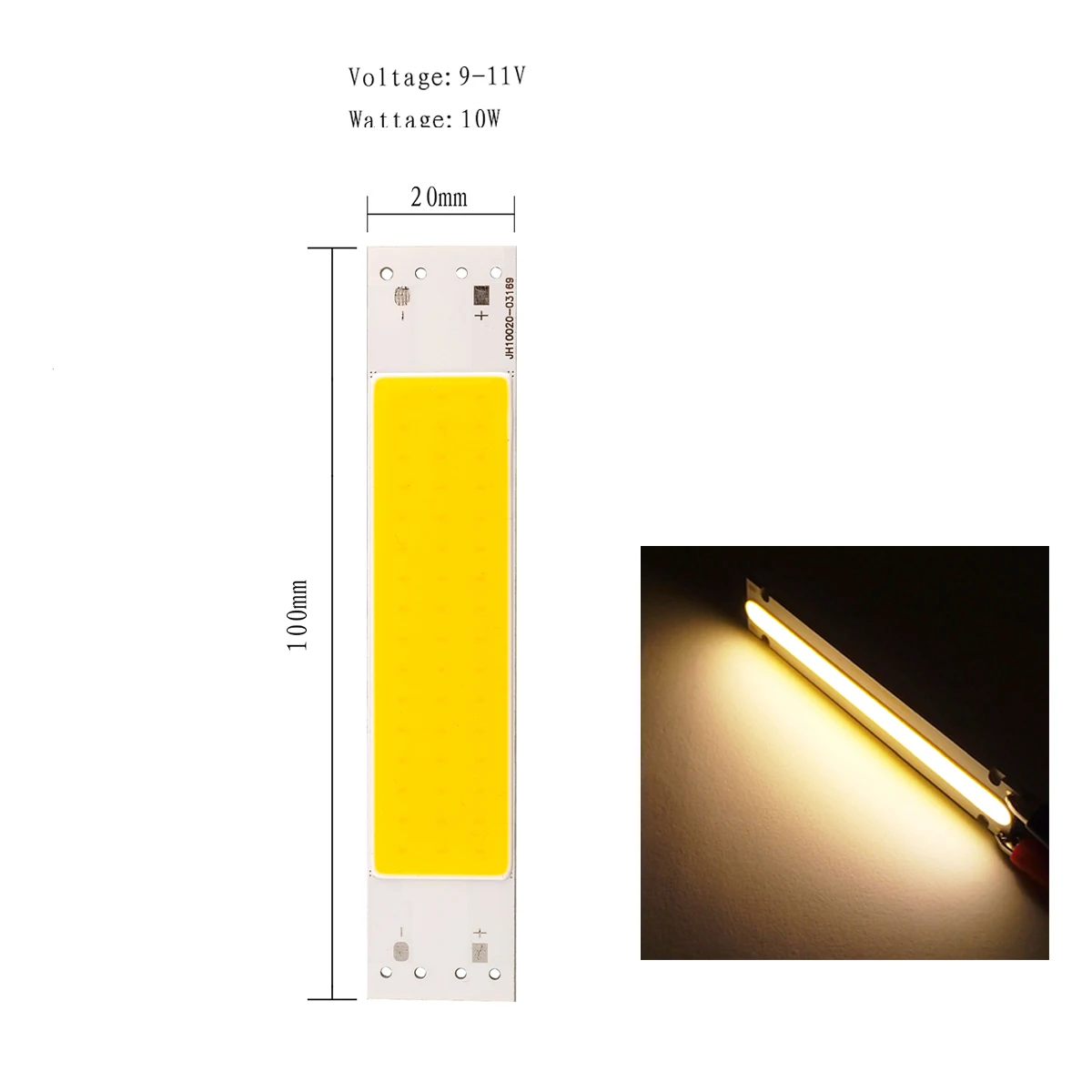 Tira de luces LED COB ultrabrillante, 100x20mm, 10W, CC 9-11V/6-7V, lámpara blanca pura cálida para bricolaje, 15CM