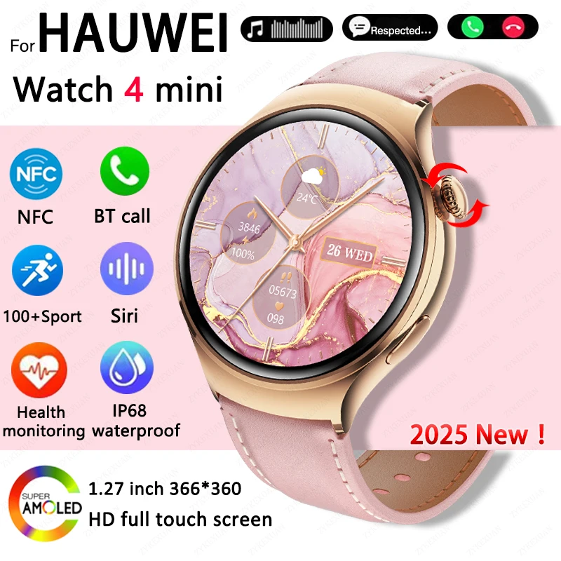 

2025 Новые часы 4 Мини Смарт-часы BT Call Женские 1,27 "AMOLED HD Экран NFC Женский Цикл GPS Трекер IP68 Водонепроницаемые Смарт-часы