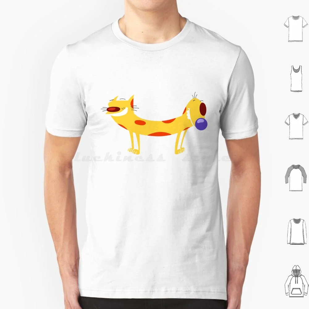 "Dibujos animados, gato, perro, divertido, amarillo, mostaza, mascota, bobo, años 90, bobo, humor, noventaciones, mascotas, camiseta híbrida grande