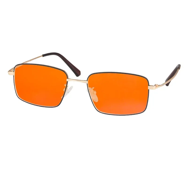 Blaulichtbrille für Herren, orangefarbene Linse, rote Linse, klare Linse, Metallbrille, Blaulichtschutz, blaues Licht blockierende Brille für Männer – Detail 9