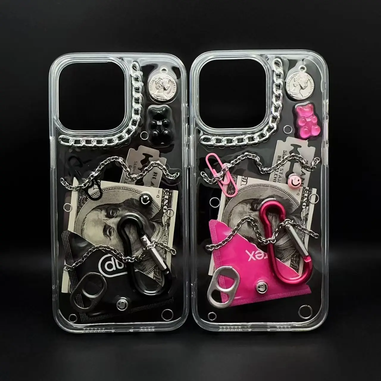 

Original DIY 3D American Trendy Couple Metal Chain Transparent Personalized Punk Suitable for 17 16 15 14 13 12 11 Shell