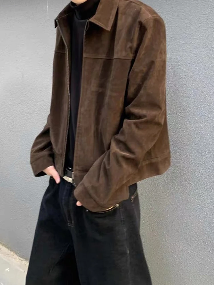 Vintage Slim Fit Long Sleeve Mens Jackets Streetwear Fashion Solid Color Short Jacket Coat Men Fall Casual Zipper Lapel Outfits