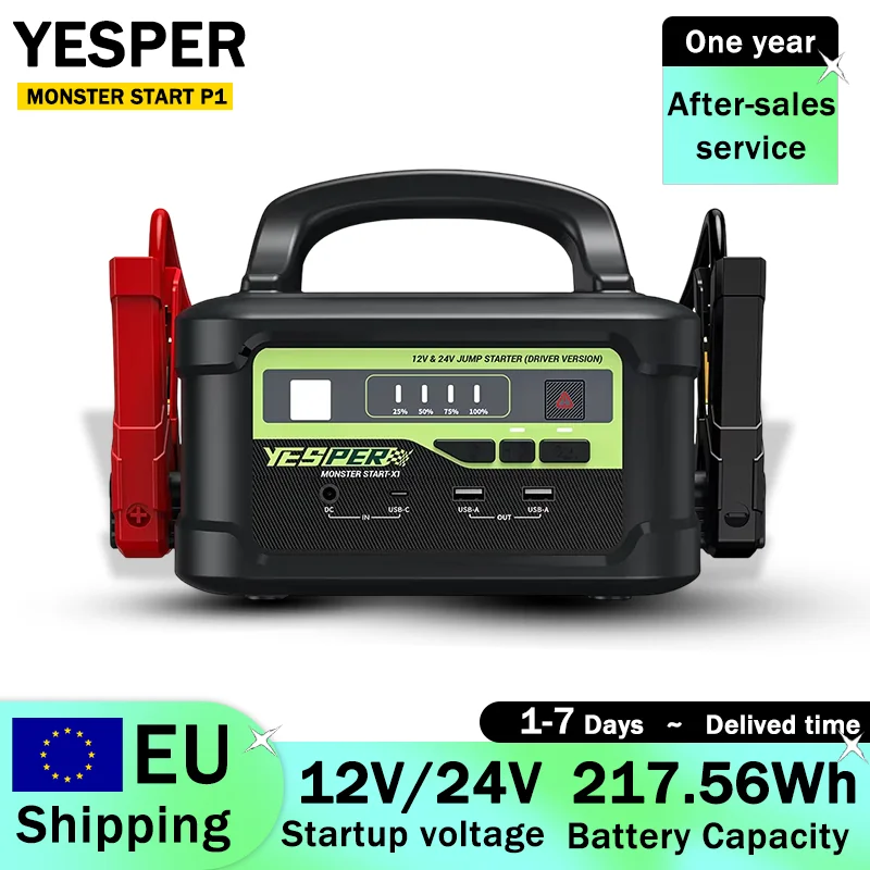 YESPER MONSTER START P1 Draagbare Auto Startkabels 12V/24V spanning 217.56Wh capaciteit Auto Noodstroomvoorziening Dooster Starter