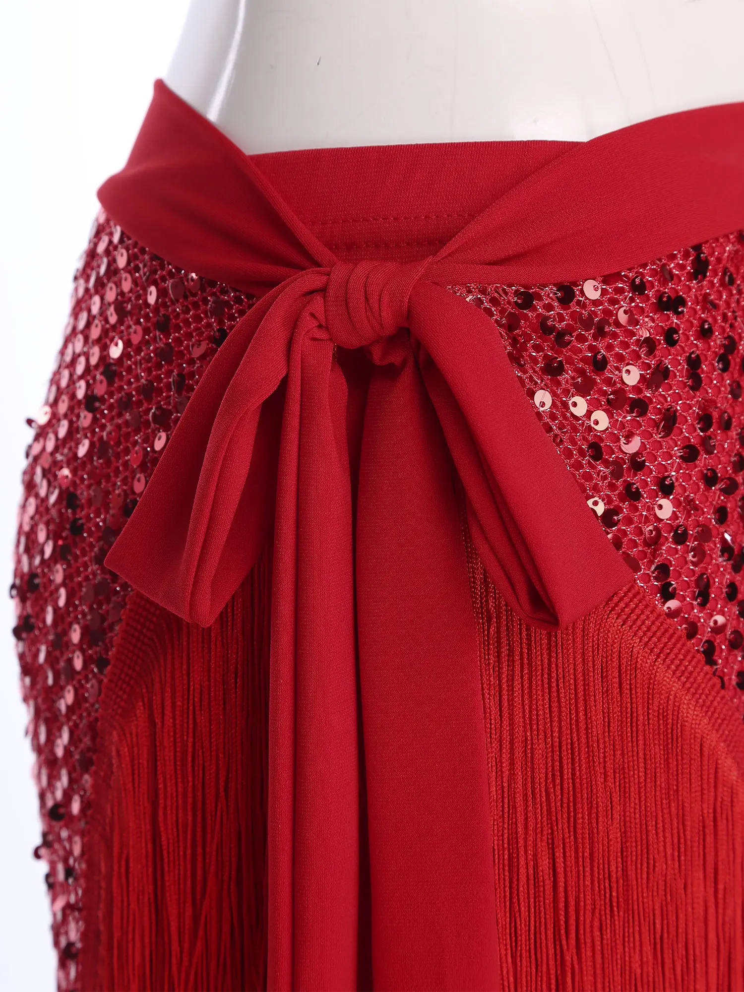 

Women Belly Dance Hip Scarf with Safety Shorts Sequined Tassel Trim Side Lacing Irregular Hip Skirt Shorts Dance Costume 2Pcs