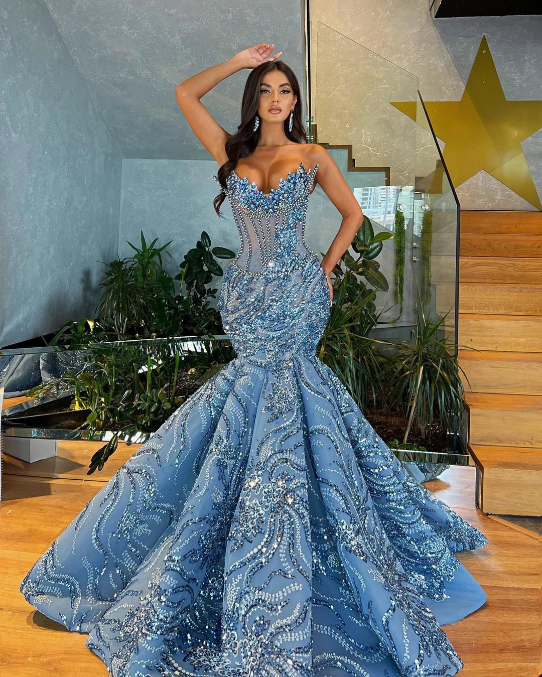 Luxury Crystal Sequined Beaded Mermaid Prom Dress Diamond Strapless Formal Occasion Evening Dresses Custom Made