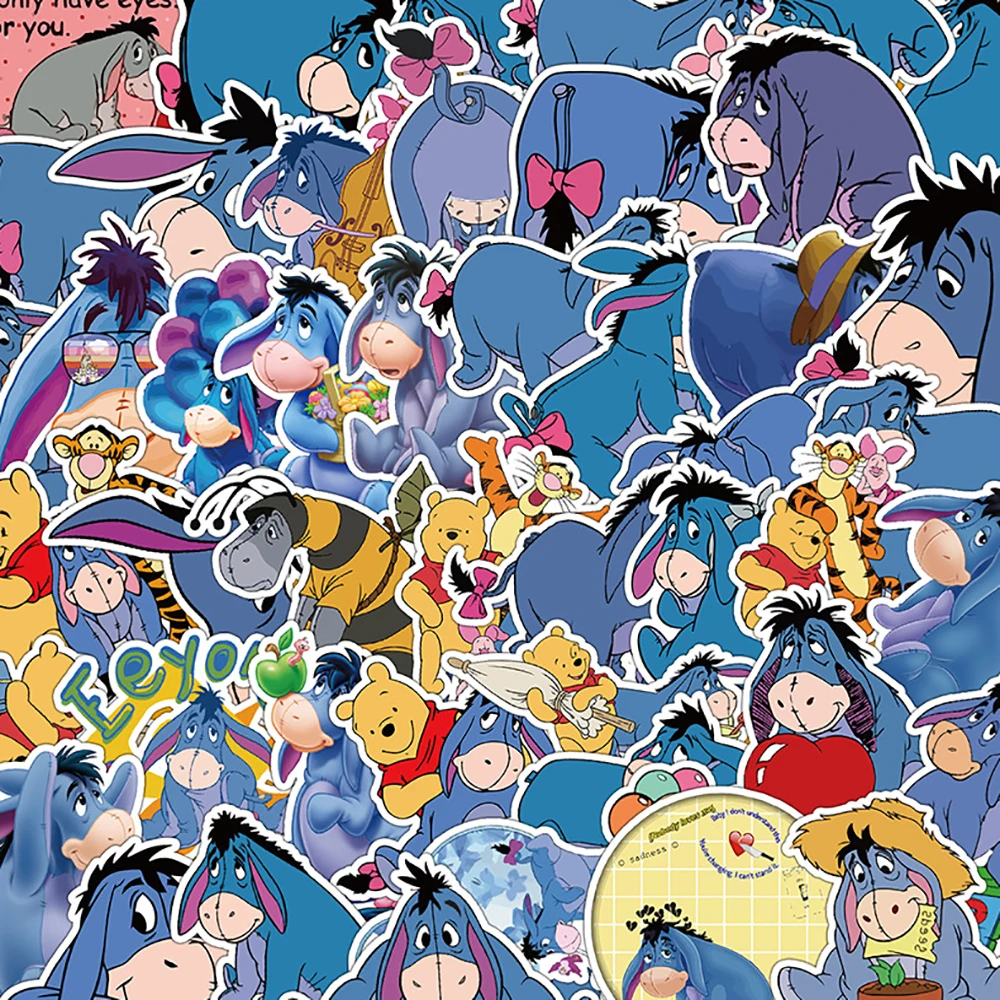 10/30/50PCS Disney Catoon Pooh Bear Eeyore Stickers Cute Tigger Piglet Decals Kids Toys DIY Notebook Laptop Fridge Phone Bike