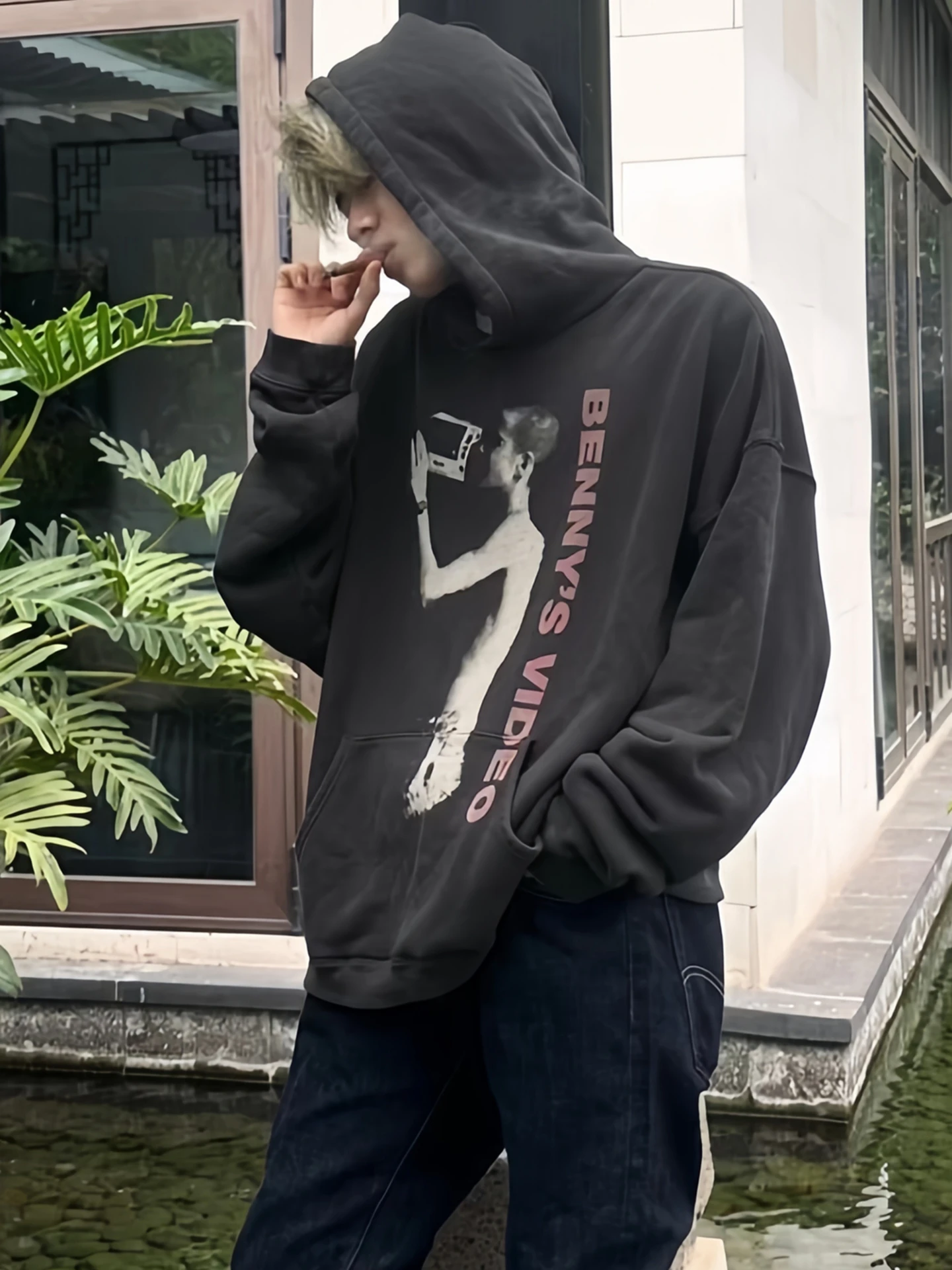 Washed American Portrait Print Hoodie Sweatshirt for Men And Women Depressed Rich Second Generation Benny's Video Casual Stre...